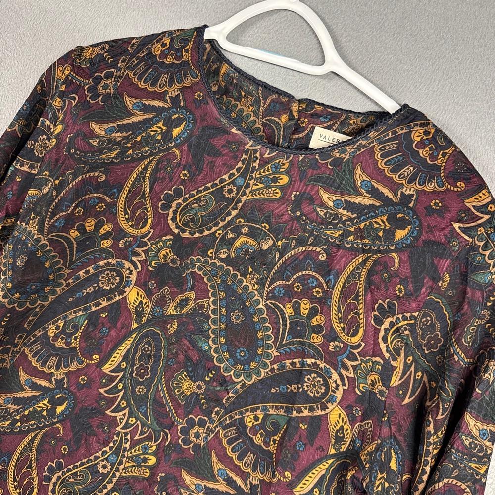 Valerie Stevens Blouse Womens 10 Multicolor Paisley Pure Silk Long Sleeve Pads